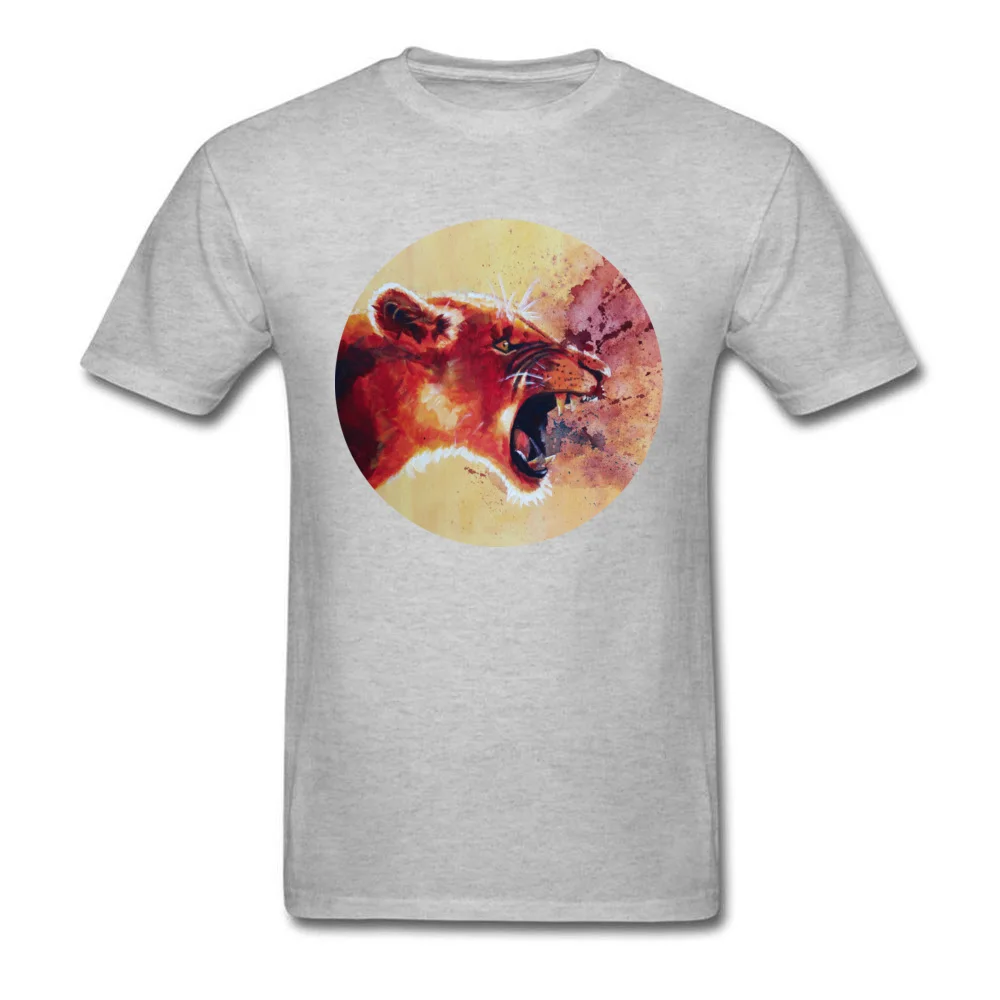 Men New Coming Tops Shirt O-Neck Summer/Autumn 100% Cotton Top T-shirts Fashionable Short Sleeve Roar Lion portrait Tshirts Roar Lion portrait grey