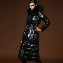 Зимняя куртка, женские пуховики, женское пуховое пальто, большой меховой воротник, пуховик с утиным пухом, тонкая плотная длинная верхняя одежда, парка