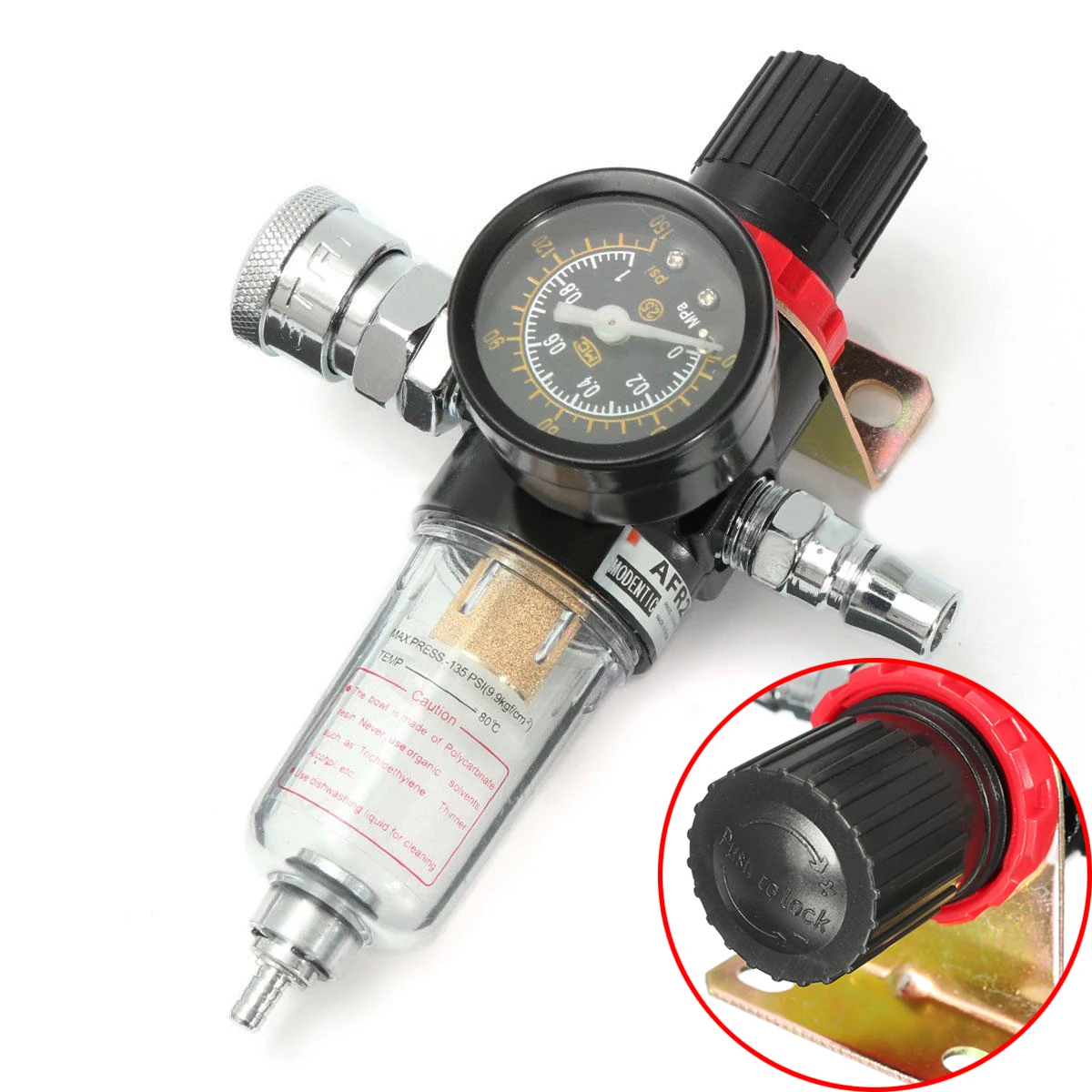 New Air Compressor Oil Water Filter Regulator 1/4" Pressure Gauge
