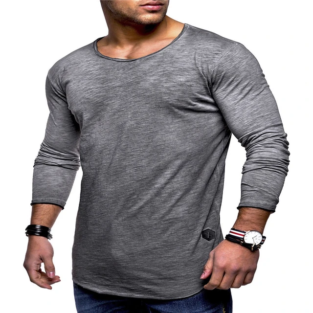 Plus Size XXXL Cotton Texture Designer Long sleeveT shirts Slim Fit ...