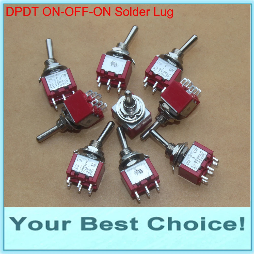 

5pcs/Lot DPDT 6Pins 3Position ON-OFF-ON Miniature Rocker Toggle Switch,2A/250VAC,5A/125VAC