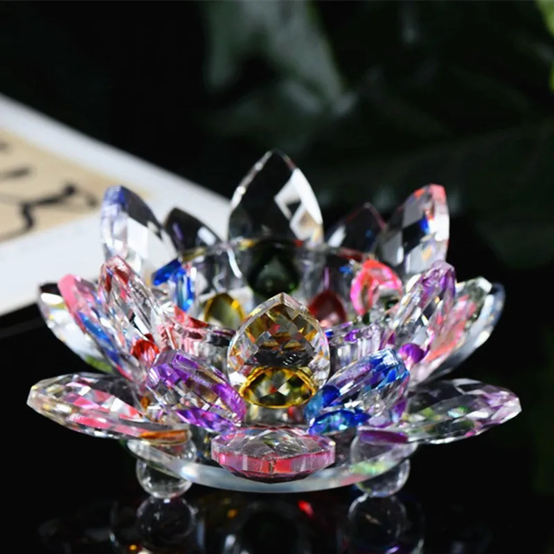 

Multicolor Crystal Candle Holder Lotus Flower 50*110mm Crystal Candlestick Tealight For Buddhist Services Home Decoration
