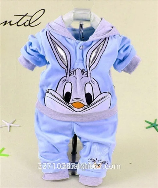 Spring And Autumn Season Rabbit Cashmere Suit Fashion Cute Boy Girl Cartoon Hat Casual Cotton Piece Suit. Baby Clothes