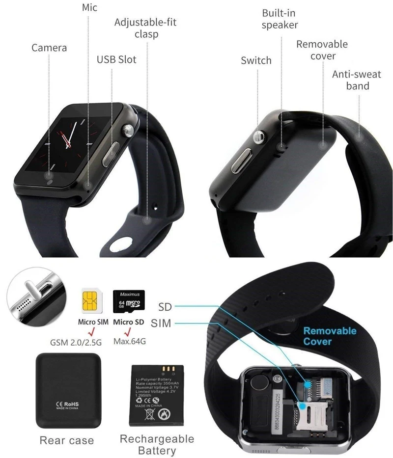 Мужские Смарт-часы, спортивный шагомер, браслет с камерой, женские умные часы, поддержка sim-сообщений, напоминание, Смарт-часы для Android