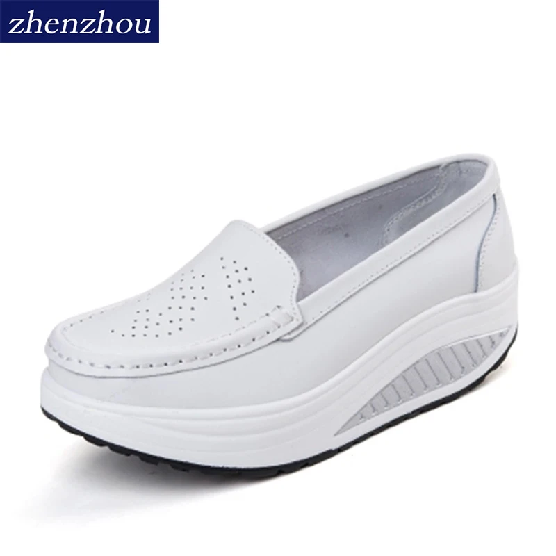 

2019 spring genuine leather mother casual shoes white nurse shoes slip-resistant wedges plus size platform nursing shoes