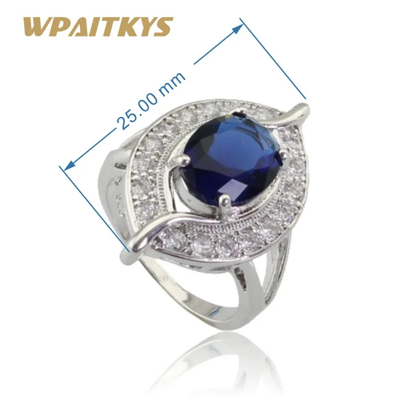 WPAITKYS синий кристалл белый цирконий Ювелирные наборы серебряный цвет серьги/кулон/ожерелье/кольца для женщин коробка подарочная коробка