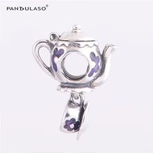 Olla y Taza de café Del Esmalte de los Granos para Hacer La Joyería DIY Fit Pandora Charms Pulsera Plata 925 Original 925-Sterling-Silver Joyería