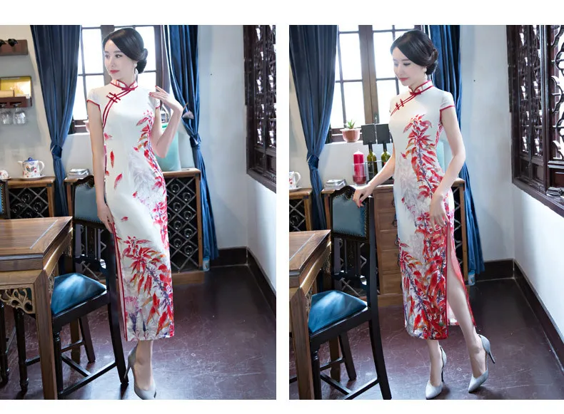 Ретро короткий рукав Qipao национальный тренд платье цветочный Cheongsam Длинные Ципао китайское традиционное платье для Для женщин