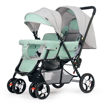 

Back and Forth Double Twin Stroller Can Be Reclined Big Four Wheels Baby Stroller Pram Child Trolley Wheelchair Baby Car Light