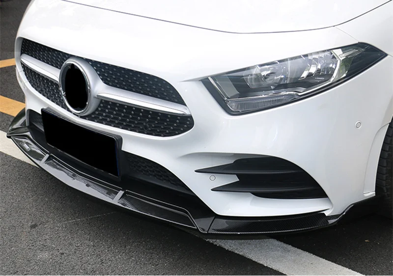 3 PCS Glossy Black ABS Front Bumper Lip For Mercedes W177 A Class A200 A220 Sport Edition Carbon Fiber Look Body Kits