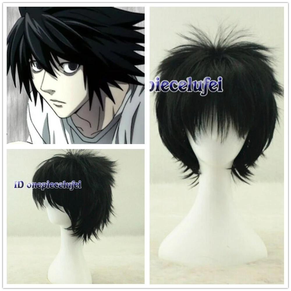 デスノートl Lawlietショートレイヤードブラックコスプレアニメヘアウィッグ Wig Green Hair Ampoulewig Bang Aliexpress
