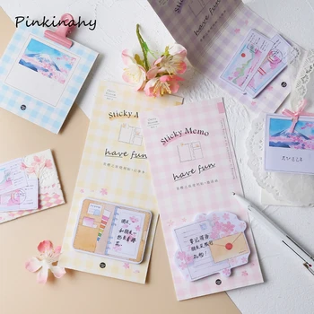 

Romantic Traveling of Pink Cherry Blossoms Memo Pad Kawaii Korean Stationery Sticky Notes Paper Bookmarks School Supplies BQ020