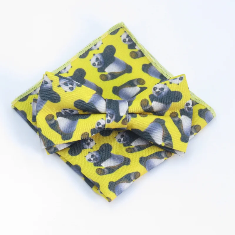 yellow bowtie set Мужской желтый галстук с рисунком, светильник с рисунком панды кунг-фу, темно-синие галстуки, модный галстук-бабочка и карманный квадратный галстук 6 см - Цвет: yellow bowtie set