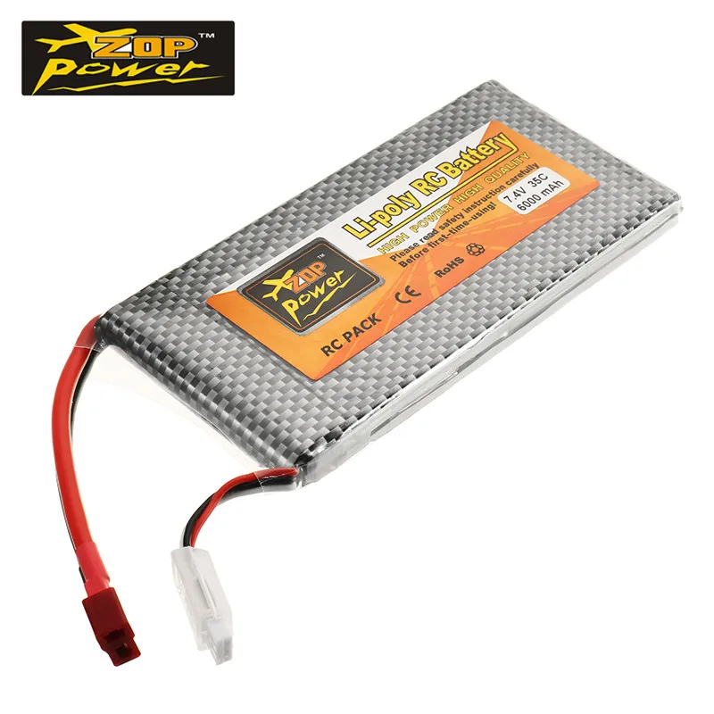 Goede Oplaadbare ZOP Power 7.4 V 6000 mah 35C 2 S Lipo Batterij T plug voor RC Quadcopter RC Auto High Power FPV Drone Onderdelen
