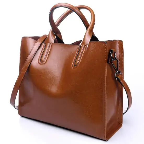 Brown Сумки из натуральной кожи для женщин, офисные женские большие сумки, белые и черные модные дизайнерские женские сумки из натуральной кожи - Цвет: Brown