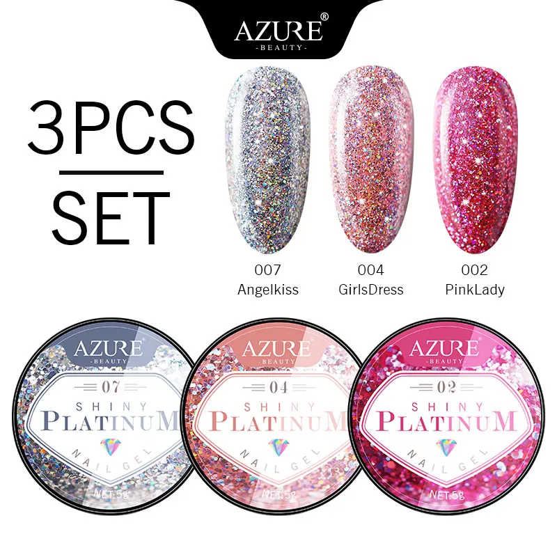 Лак для ногтей AZURE BEAUTY 3 шт./лот блестящий Платиновый лак Блестящий цветной гель
