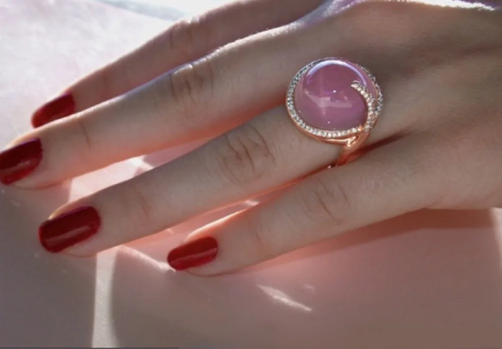 MOONROCY розовое золото цвет CZ Росс кварц кристалл розовый опал кольца овальное кольцо ювелирные изделия оптом для женщин девочек подарок дропшиппинг