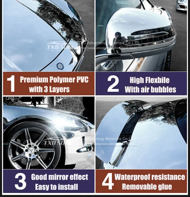 Flexible Silver Chrome Mirror Vinyl Film For Car Body Decoration