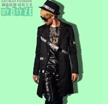 

Male Korean version of the new personality fashion bar singer stage performance in a long suit of black suit jacket. / M-2xL