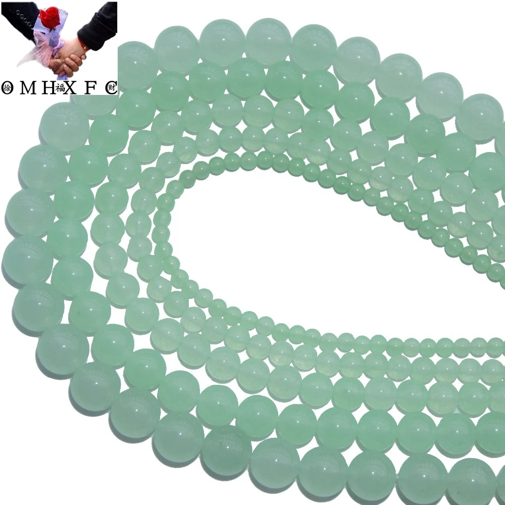 

OMH Wholesale 4 6 8 10 12 MM Natural Stone Light Green Chalcedony Jades Round Beads Jewelry Making DIY Bracelet NecklaceZZ11