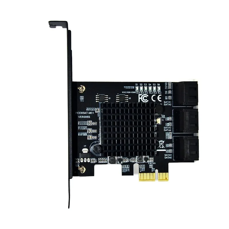 Для микросхемы Marvell 88Se9215, 6 портов, Sata 3,0, Pcie, плата расширения, Pci Express, Sata адаптер, Sata 3, конвертер с радиатором для