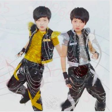 Boy's Jazz Dance Costume Set New Kids Sequin Top & Harem Pants Sets Fashion Mordern Children Hip Hop Clothing
