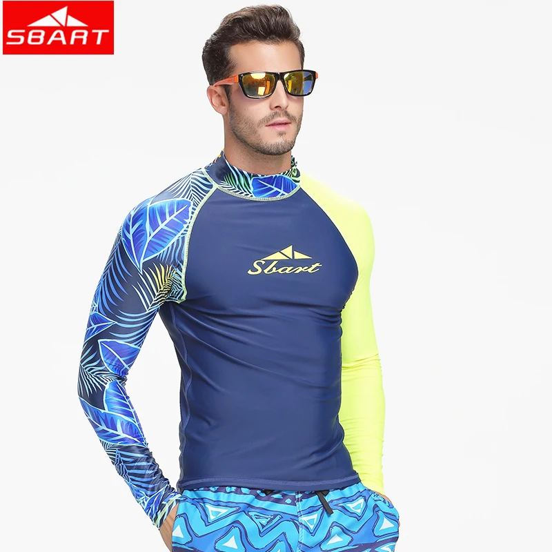 

SBART Men Lycra Surf Rash Guard Long Sleeve UV Protection Swimming Surfing Diving Shirt Rash Guard Men Water Sport Swimsuit 3XL