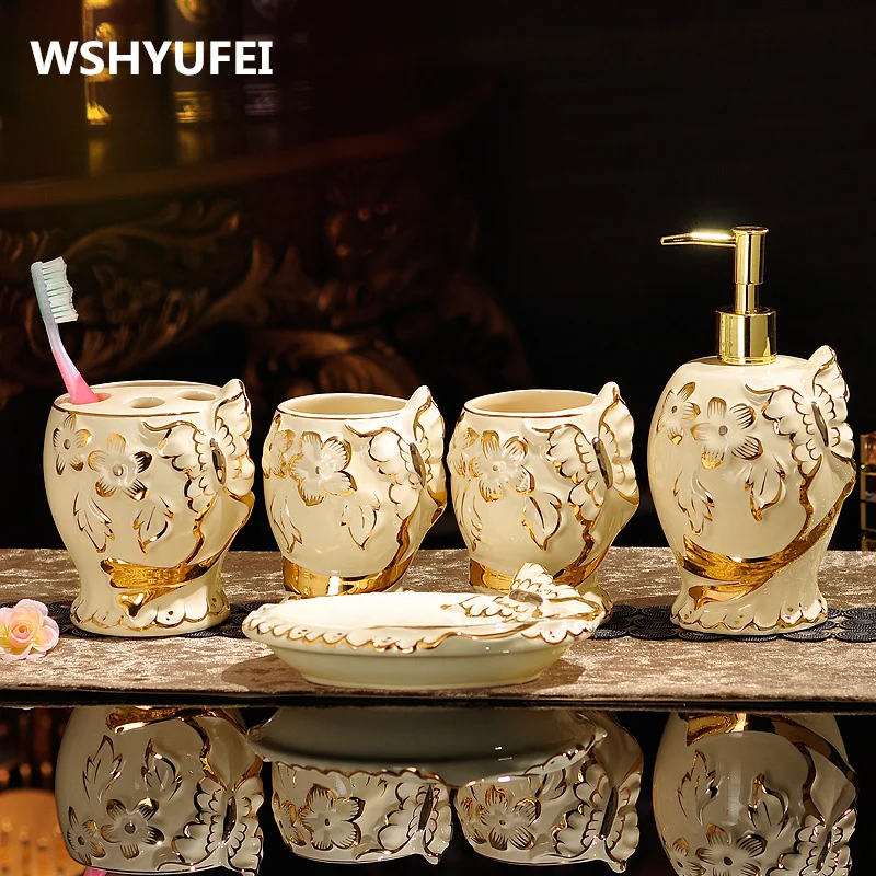 European 5pcs high quality bathroom accessories Jingdezhen ceramic