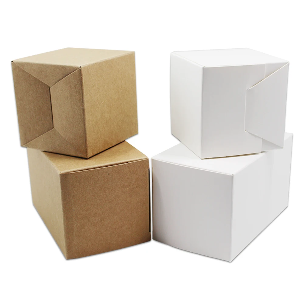 

20Pcs/lot White Brown Cube Shape Folding Kraft Paper Package Box Party Gifts Handmade Crafts Packing Box Paperboard Pack Box