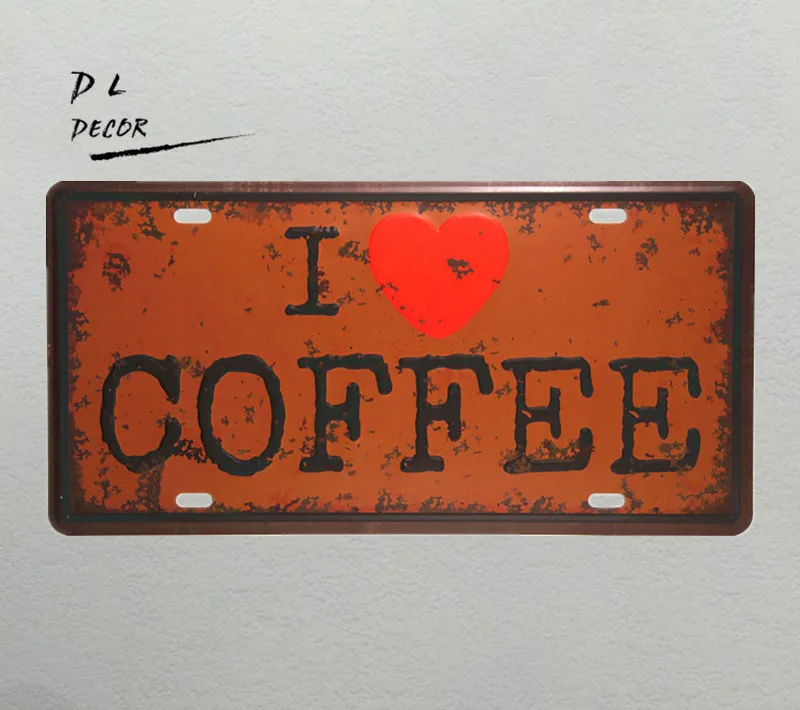 DL "I LOVE COFFEE" License plate vintage crafts Metal Sign cafe SHOP