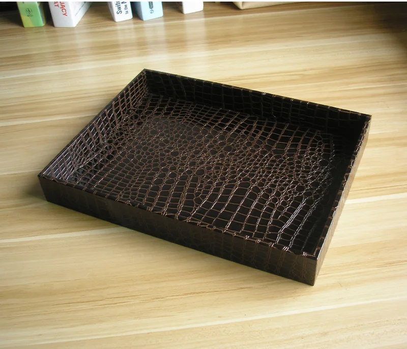 

Large Rectangular Storage Tray Tea Serving Tray EU Wooden Leather Fruit / Coffee/Snacks Tray Modern Teaware Home Barware Gift