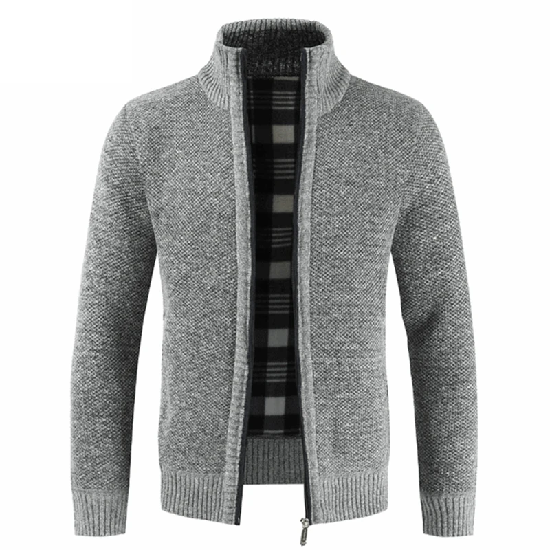 Man Autumn Winter Clothing M-3XL Plus Size Zipper Knitted Sweaters Male Long Sleeve Stand Collar Cardigan Jacket Coat Outwear