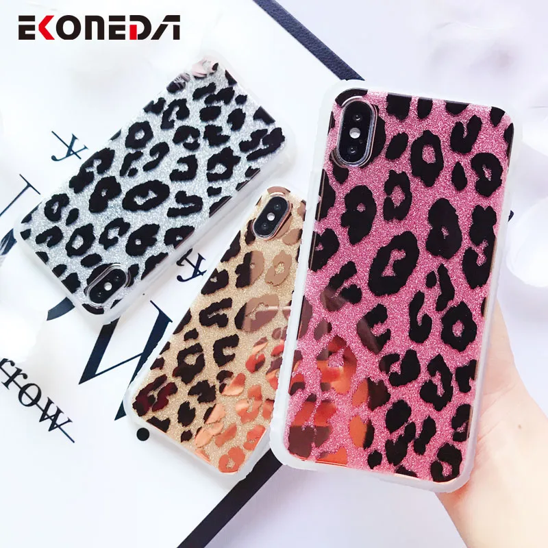 

EKONEDA Leopard Mirror Luxury Case For iPhone XR Case Glitter Girl Cover For iPhone 7 Case For iPhone X XS Max 6S 7 8 Plus