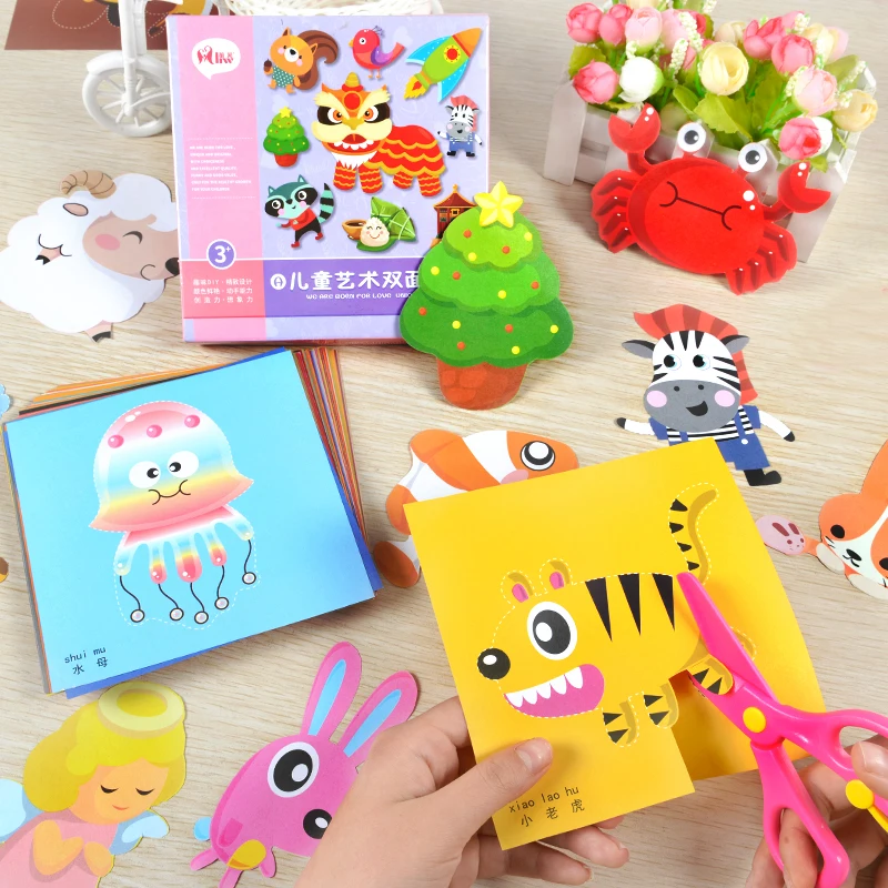 

100pcs Kids Cartoon Color Paper Folding and Cutting Toys/children Kingergarden Art Craft DIY Educational Toys, Free Shipping