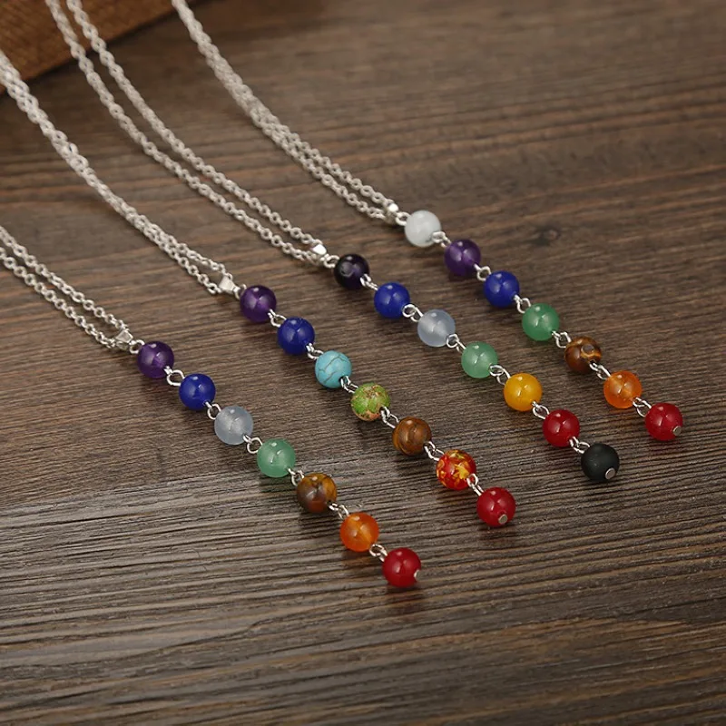 Fashion Original New Rainbow Natural Stone Chakra Necklace Women Power Stone Pendant Necklace
