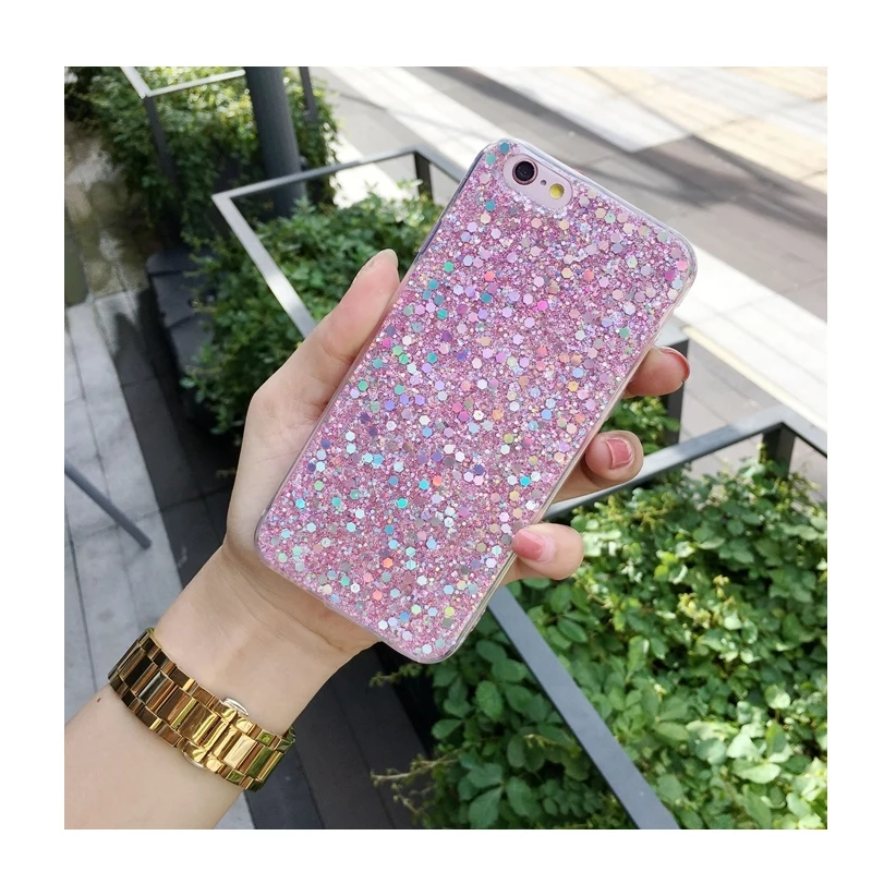 GYPHCA Bling Shining Powder Sequins Phone Case For iPhone 7 6S 8 Plus Soft Silicone Glitter Back Cover X |