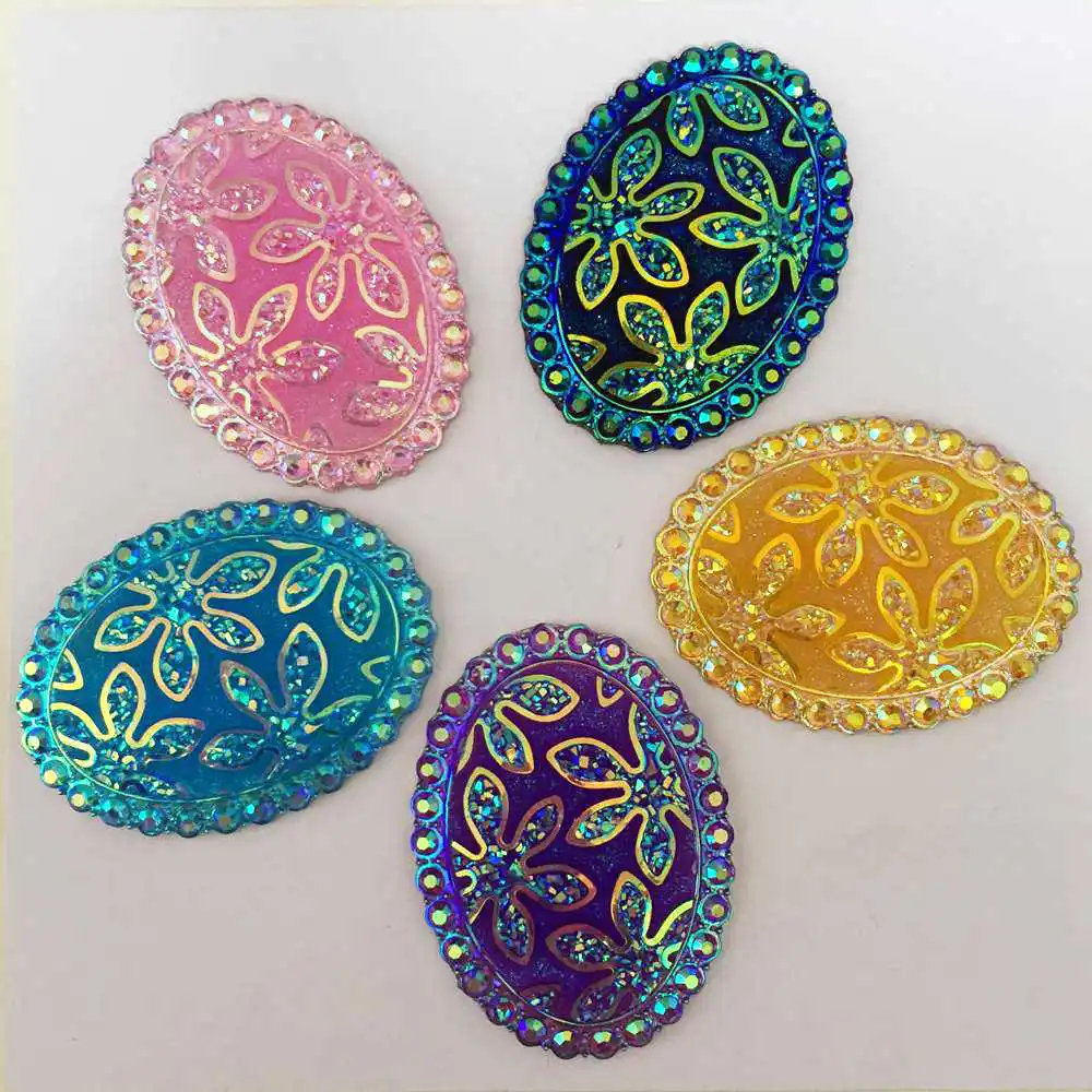 

NEW DIY 12pcs 30mm*40mm AB Resin Oval Flatback Rhinestone Flower Wedding Buttons K31*3