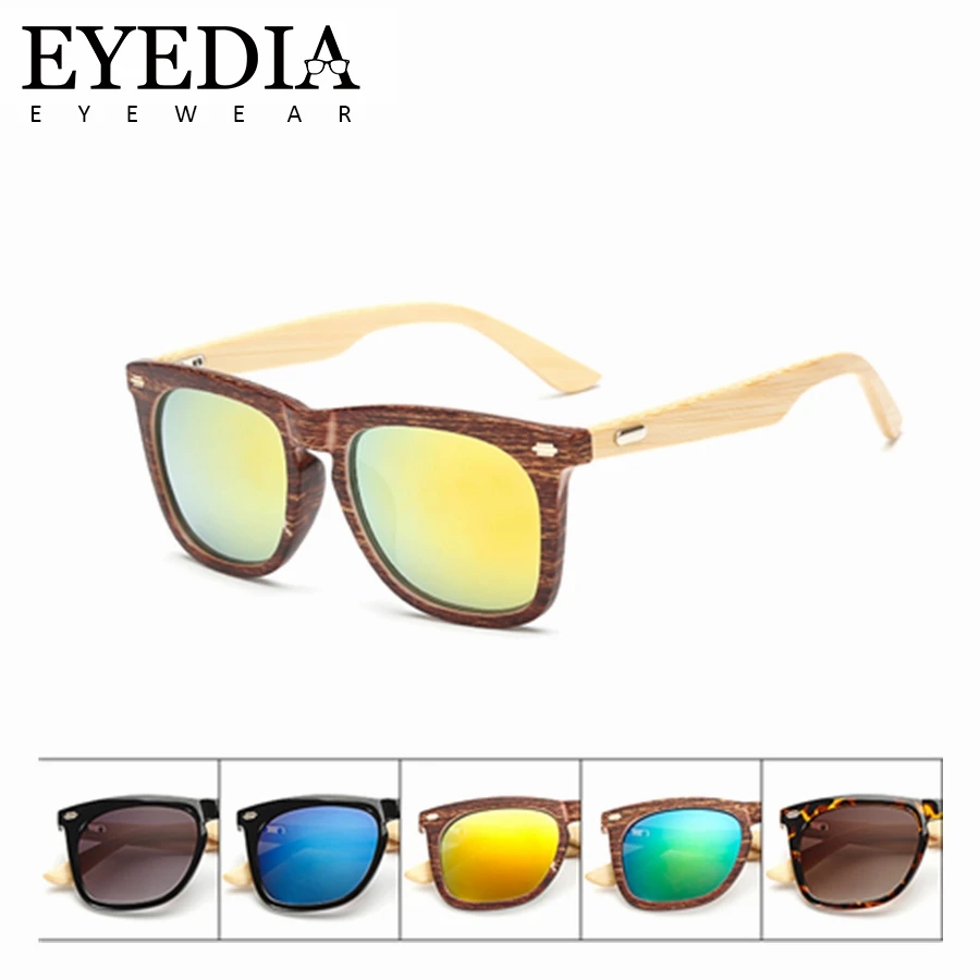 

Customized Name Logo Gifts Rectangle Fake Wood PC Sunglasses Real Natural Bamboo Temples Mirror Sun Glasses Women Men L1516KP