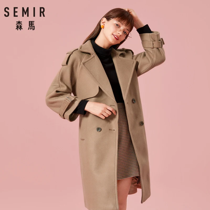 SEMIR женское двубортное пальто с ремешком пряжкой Женское шерстяное косым