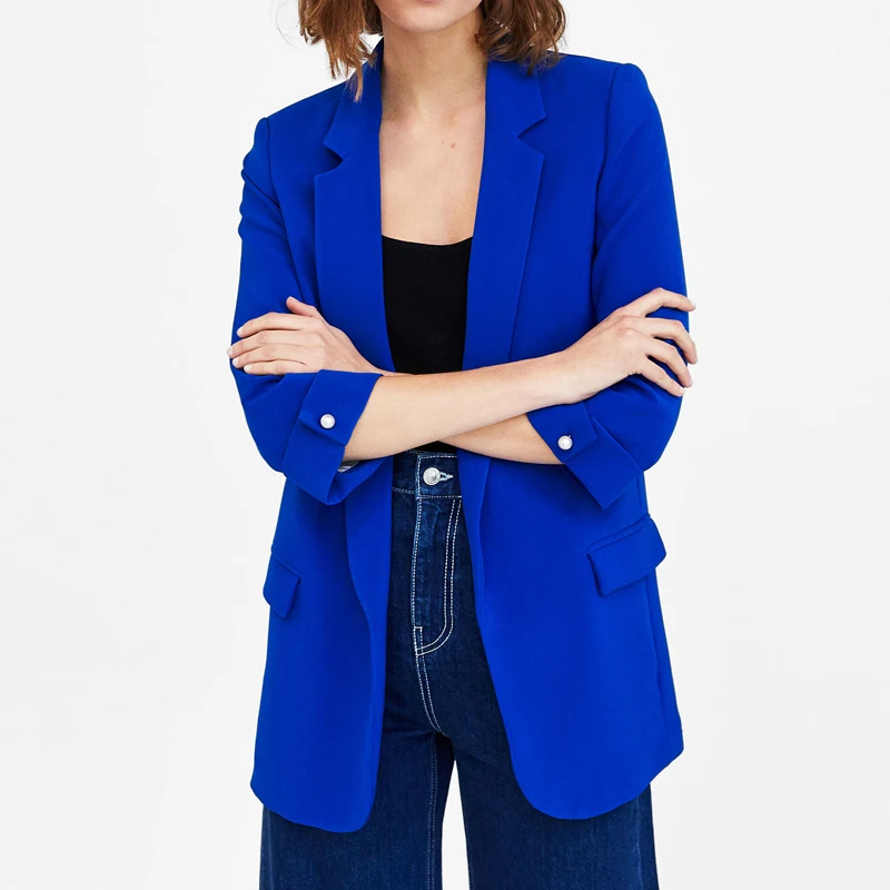 2018 Autumn Solid Blazer Women Elegant Mid-Long Three Quarter Sleeve Pearls OL Suit Blazer Women's Jacket blazer feminino AO542 2018 Autumn Solid Blazer Women Elegant Mid-Long Three Quarter Sleeve Pearls OL Suit Blazer Women's Jacket blazer feminino AO542