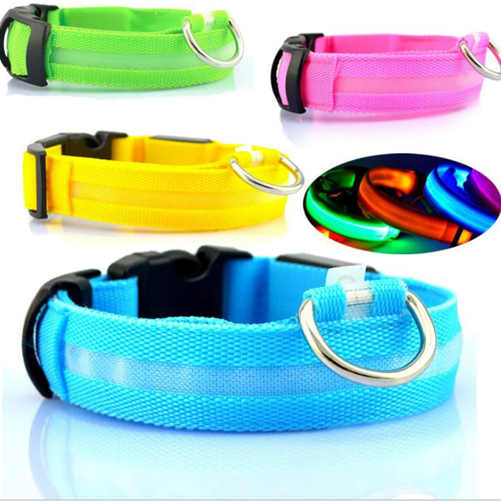 

New Nylon Pet Dog Collar LED Light Night Safety Glowing Dog Cat LED Dog Collar Dogs Luminous Fluorescent Collars Pet Supplies