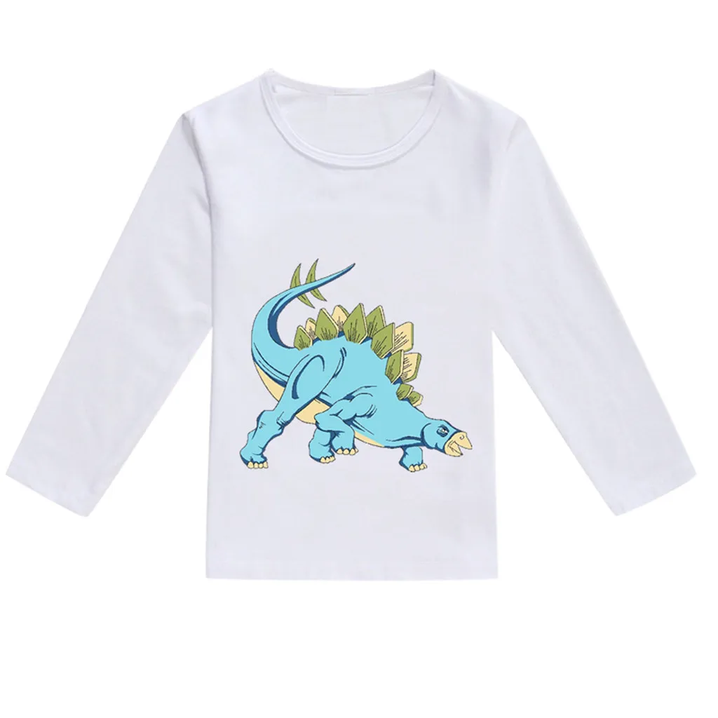 Удобная и стильная Весенняя Футболка с принтом динозавра для мальчиков и девочек; повседневная одежда; F4