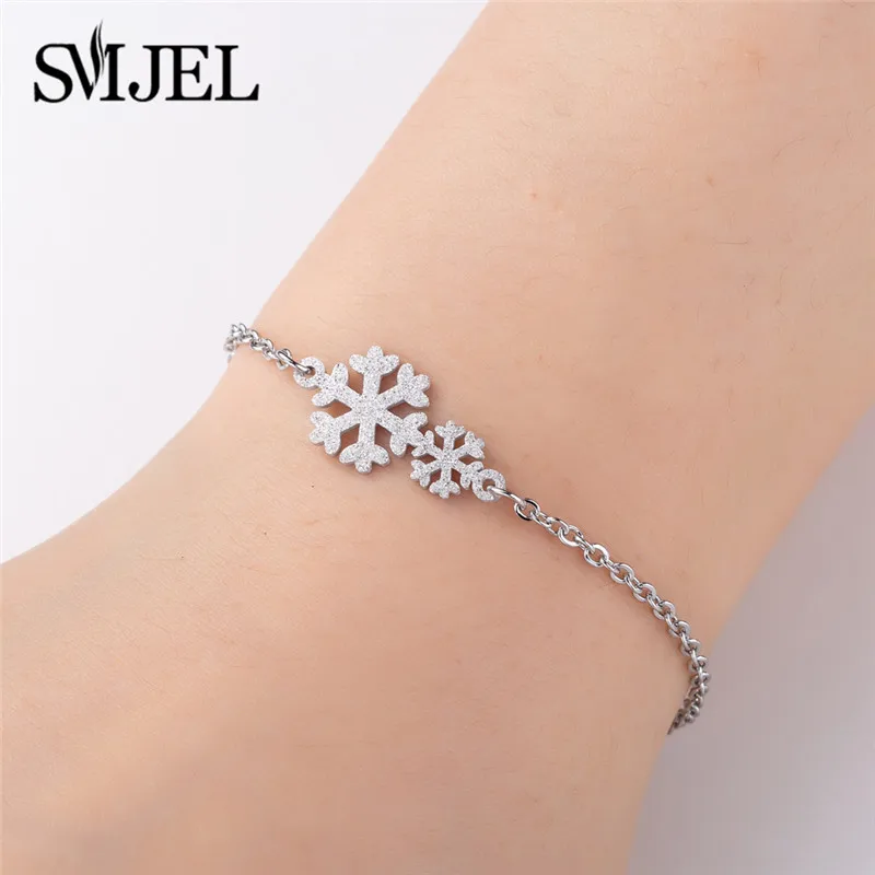 

SMJEL Minimalist Crystal Zircon Snowflake Jewelry Hand Christmas Tree Decorations Elegant Flower Bangles Bracelets pulceiras