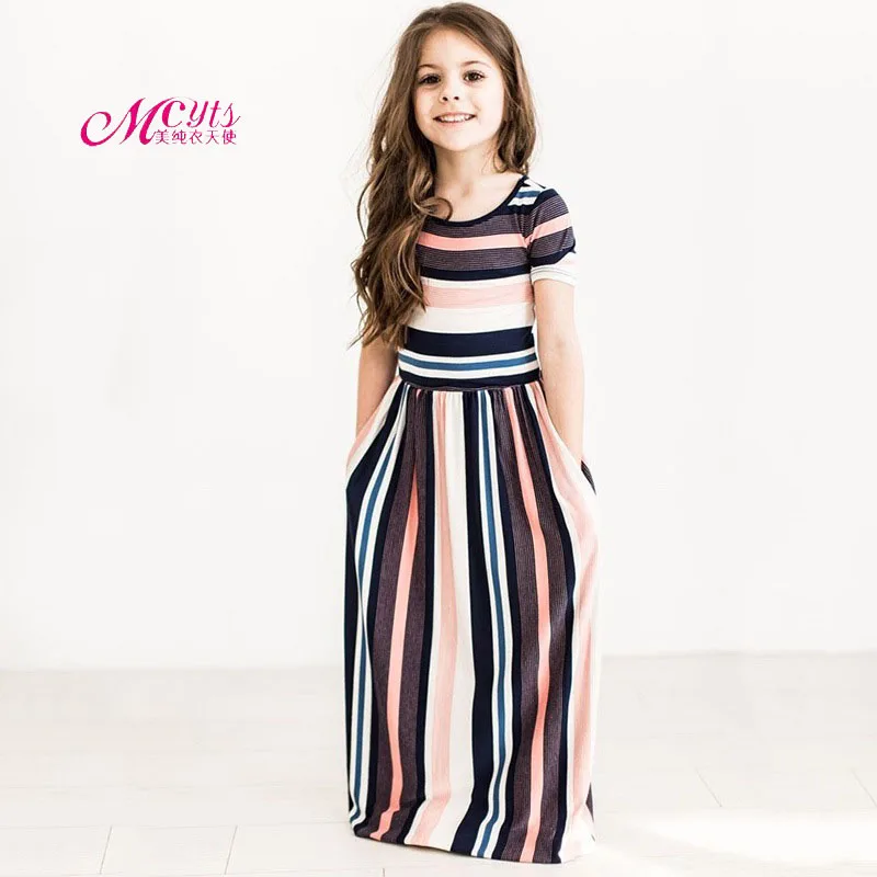 

Girls Dresses 2019 Summer Bohemian Stripe Birthday Party Maxi Dress Casual Beach Wear Clothes Kids Long Dress 2 4 6 8 10 Years