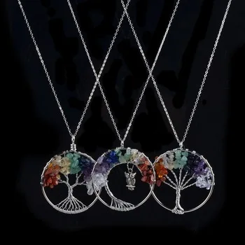 Women Rainbow Of Life Pendant Tree Natural Stone Undertale Valentine