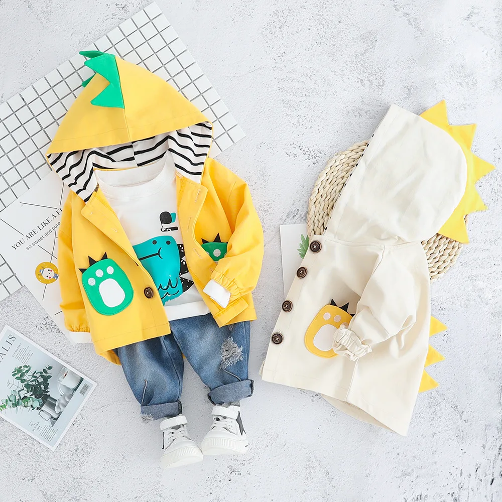 Cool boys fall dino outfits fashion hot sale jeans coat tops kids baby 3 pieces clothing set