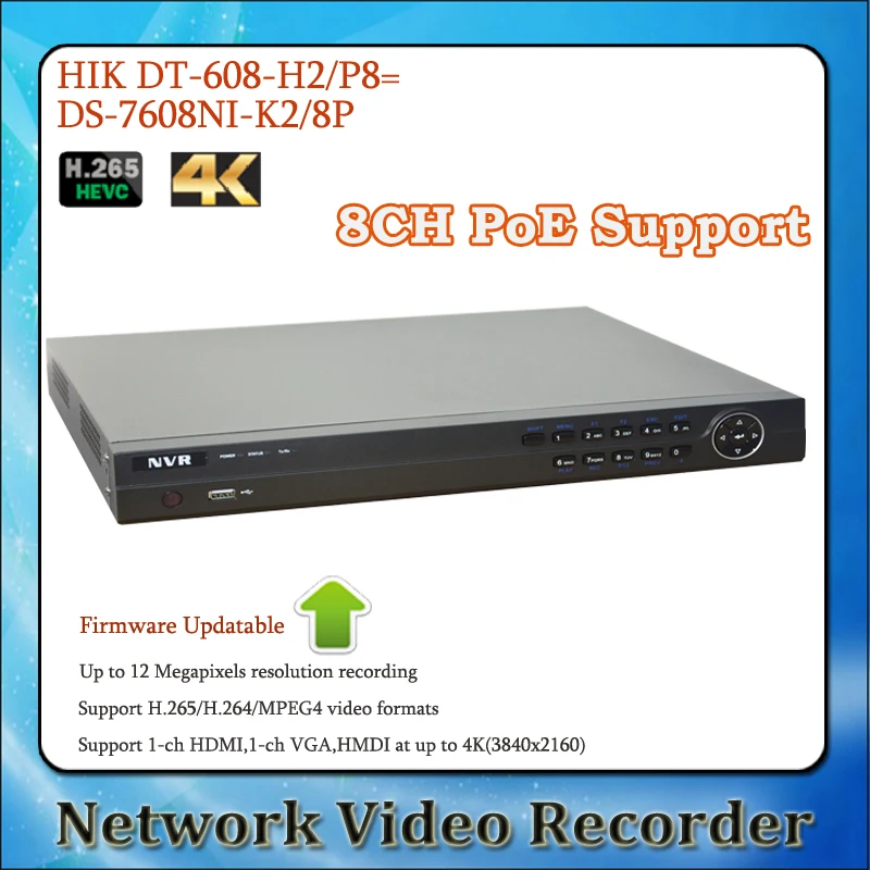 Hik 8CH CCTV Системы DT 608 H2/P8 = DS 7608NI K2/8 P встроенный Plug & Play 4 К NVR с 2 SATA Интерфейсы 8 POE Порты