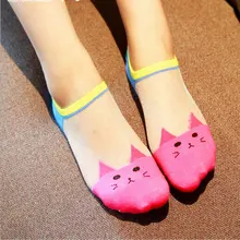 5 пар, женские Кристальные шелковые носки, низкие повседневные короткие носки с животными, женские креативные милые животные, невидимые короткие носки