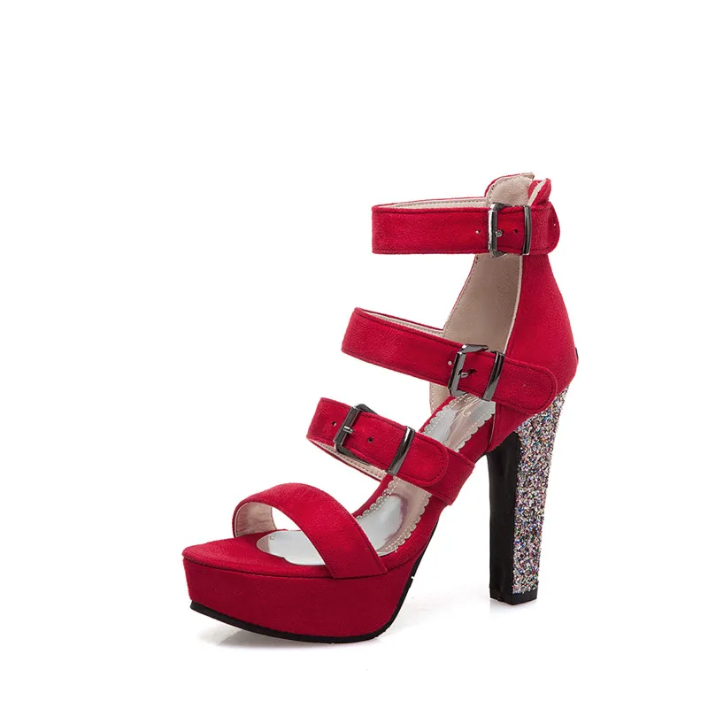 YMECHIC/ блестящие сандалии-гладиаторы на высоком каблуке с пряжкой на ремешке, женская летняя обувь на платформе, женская обувь розового, красного, черного цвета