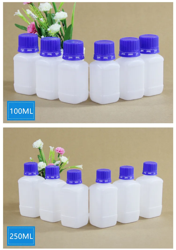 60 мл, 100 мл, 250 мл пластиковая бутылка реагента с двумя крышками герметичная лабораторная жидкость контейнер пищевой HDPE материал